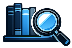 Magnifying glass over a bookshelf