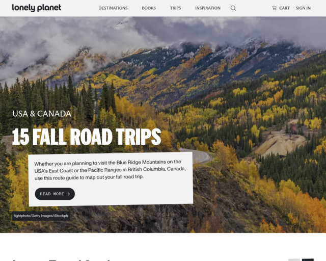 Screenshot of the Lonely Planet Travel Guide website