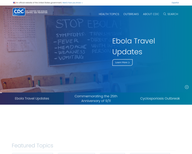 Screenshot of the Center for Disease Control website