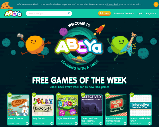Screenshot of the ABCya! website