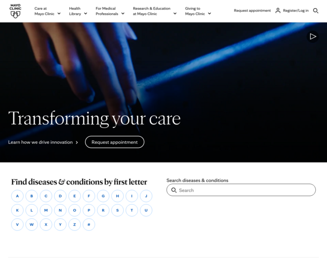 Screenshot of the Mayo Clinic website