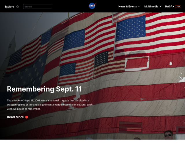 Screenshot of the NASA website