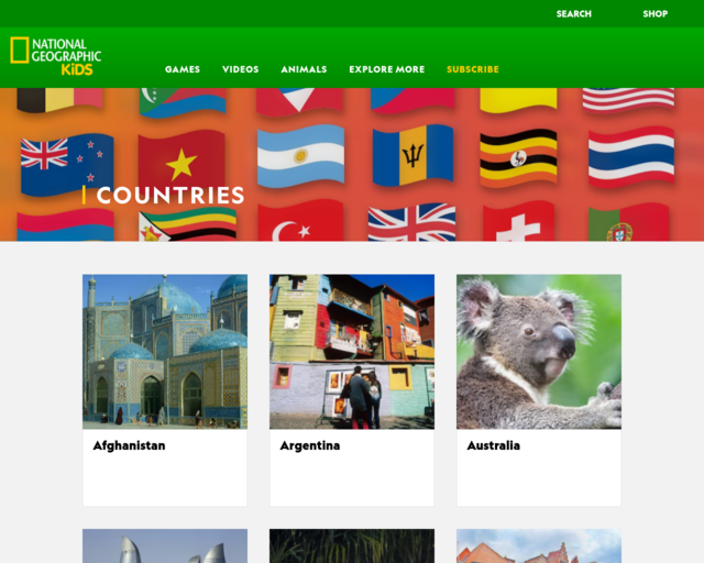 Screenshot of the National Geographic: Countries website