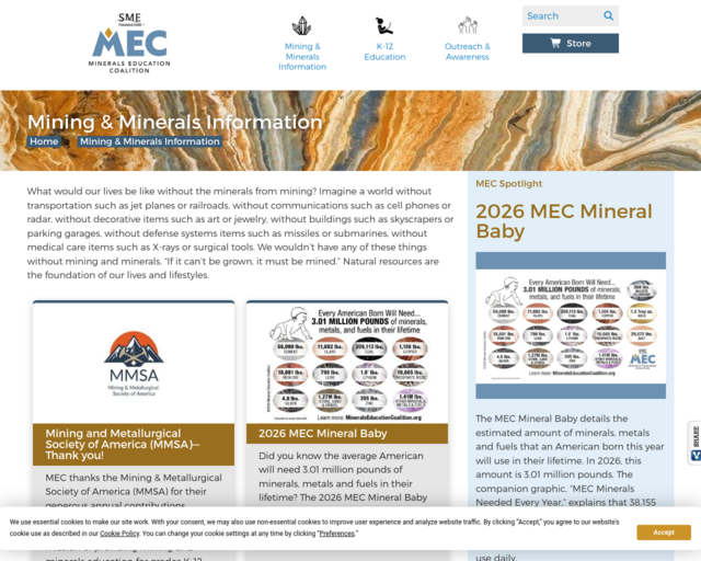 Screenshot of the Mining Education Coalition website