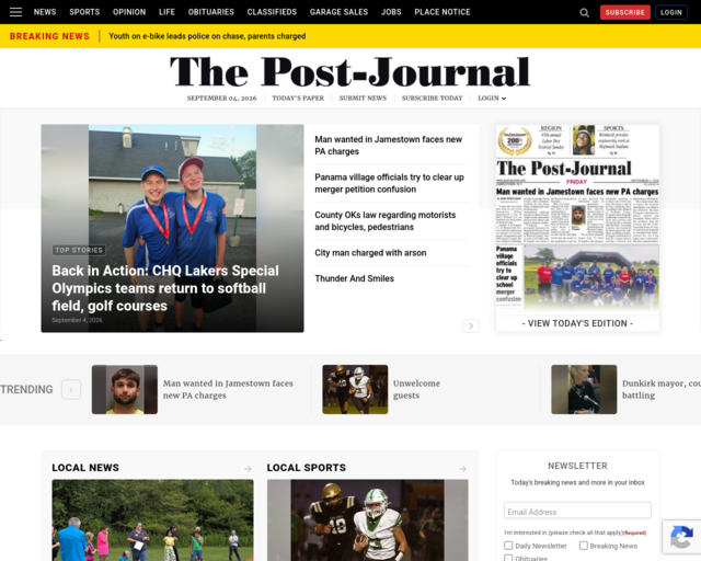 Screenshot of the Post Journal website