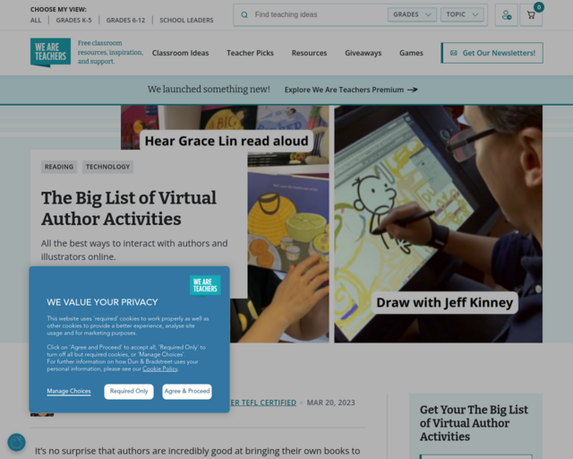 Screenshot of the Virtual Author Activities website