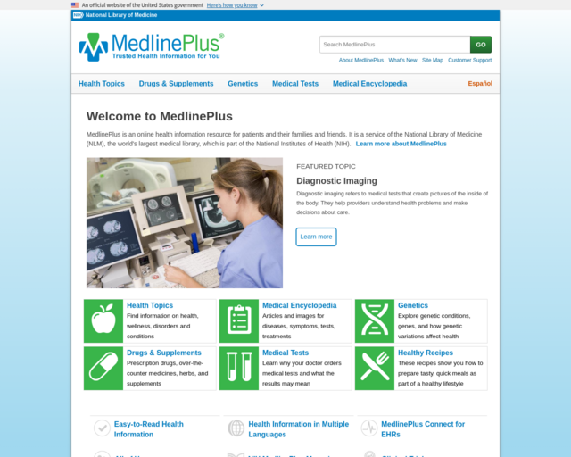 Screenshot of the Medline Plus website