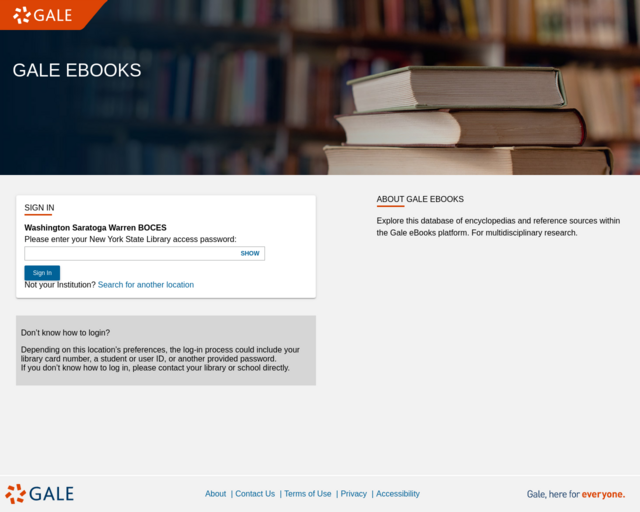 Screenshot of the Gale ebooks provided by WSWHE website