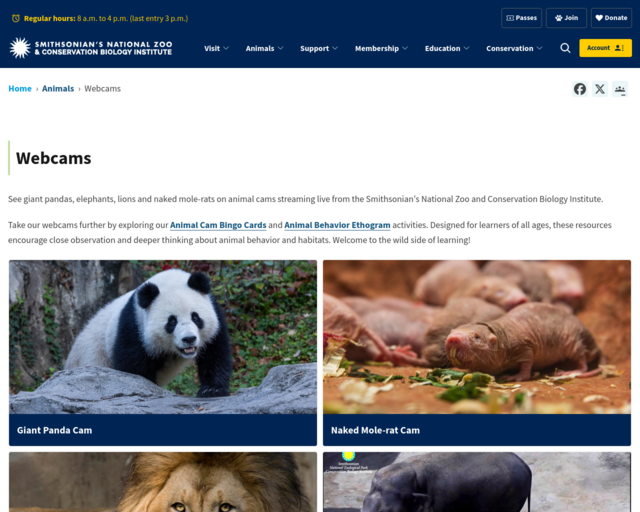 Screenshot of the National Zoo and Conservation Biology Institute website