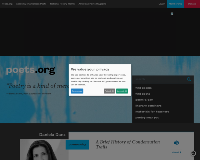 Screenshot of the Poets.org website