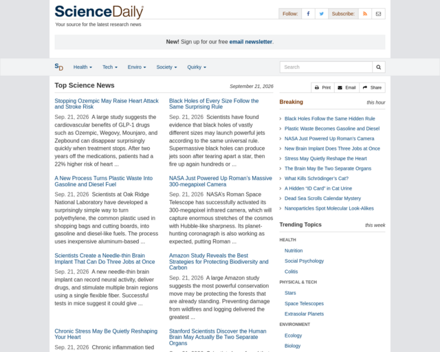 Screenshot of the ScienceDaily.com website