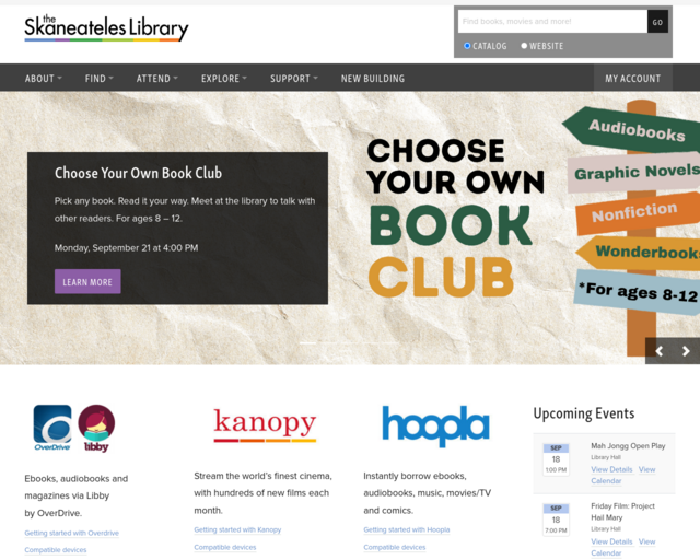 Screenshot of the Skaneateles Public Library website