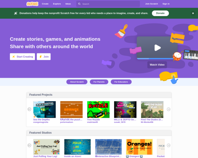 Screenshot of the Scratch website