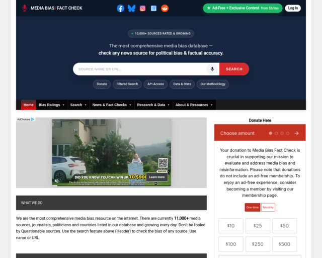 Screenshot of the Media Bias - Fact Check website