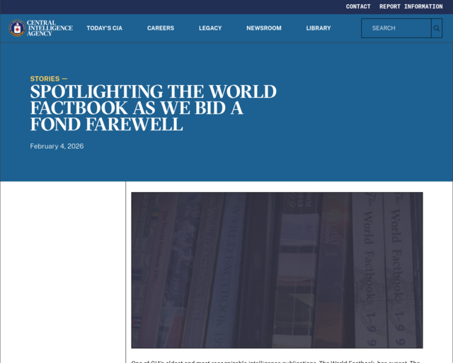 Screenshot of the World Factbook (CIA) website