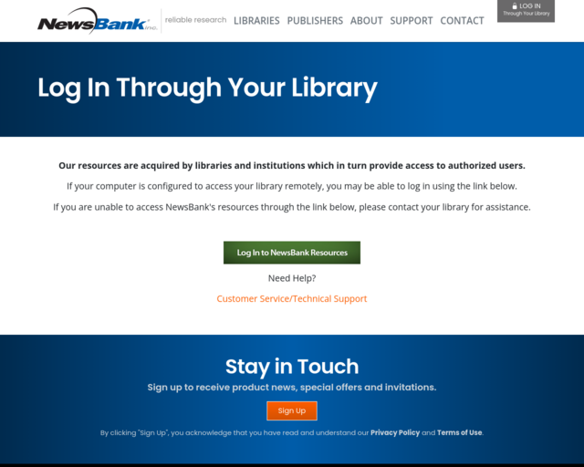 Screenshot of the NewsBank website