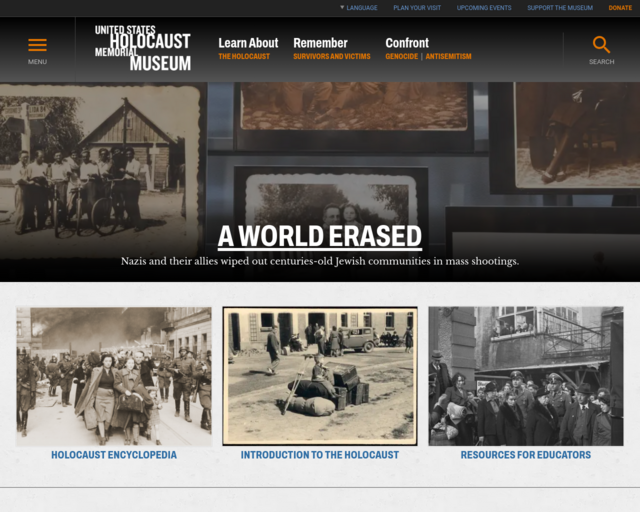 Screenshot of the United States Holocaust Memorial Museum website