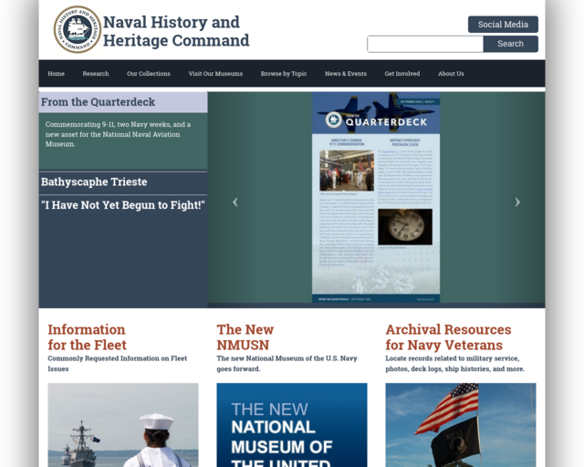 Screenshot of the Naval History and Heritage Command website