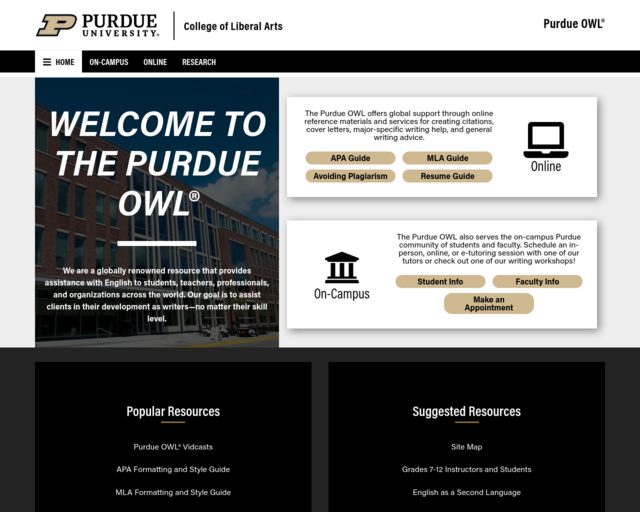 Screenshot of the PurdueOWL website