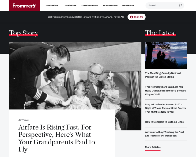 Screenshot of the Frommer's Travel website