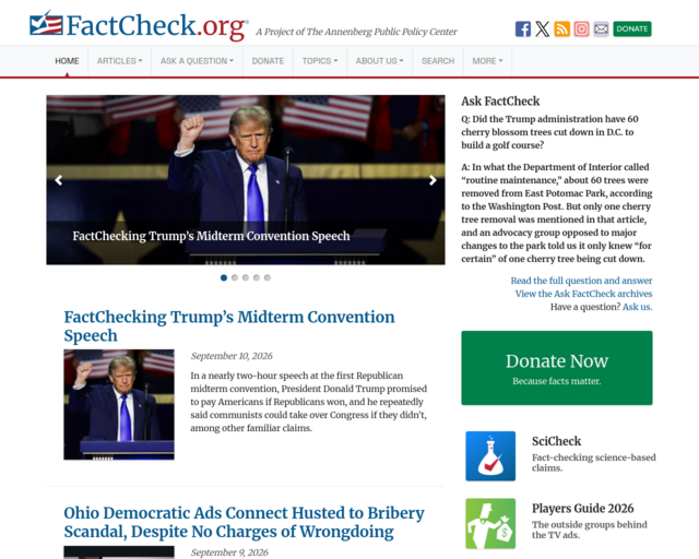 Screenshot of the FactCheck.org website