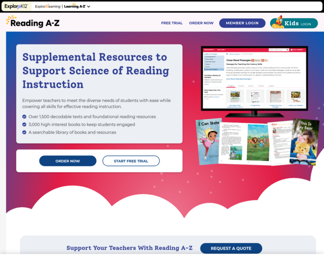 Screenshot of the Reading A-Z website
