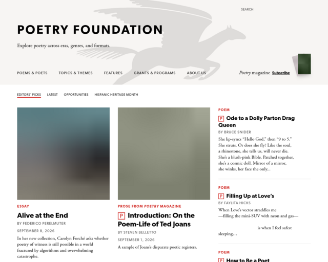 Screenshot of the Poetry Foundation website