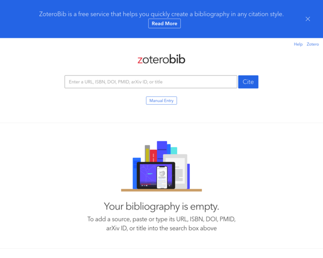 Screenshot of the ZoteroBib - Citation Generator website