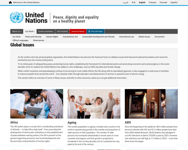 Screenshot of the United Nations website