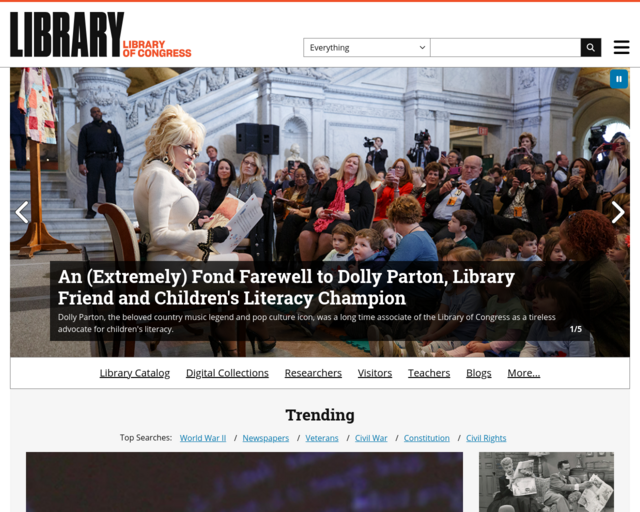 Screenshot of the Library of Congress website
