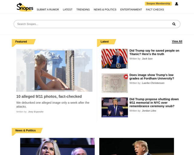 Screenshot of the Snopes website
