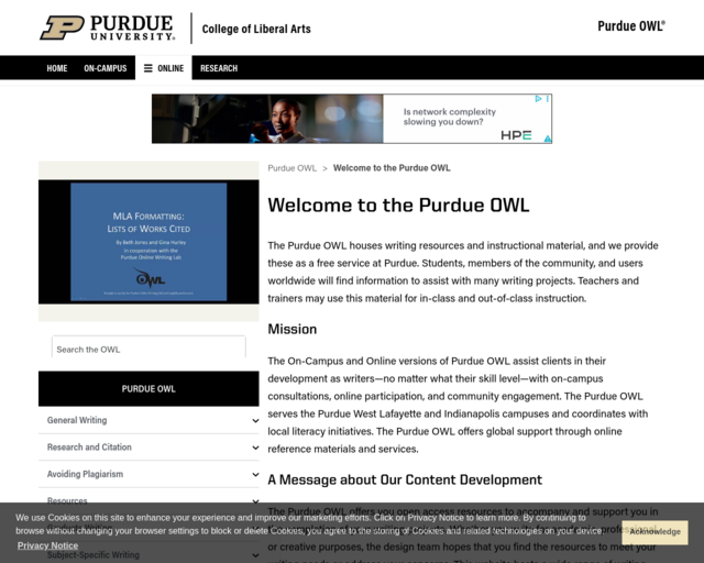 Screenshot of the Purdue OWL (Online Writing Lab) website