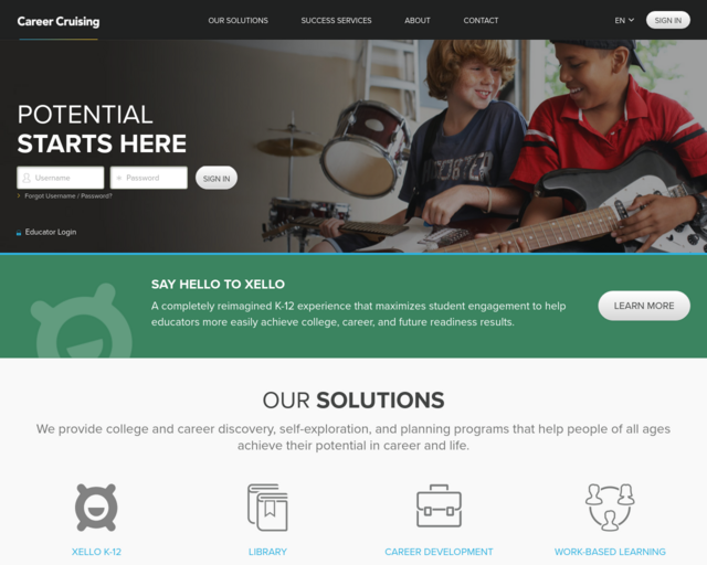Screenshot of the Career Cruising website