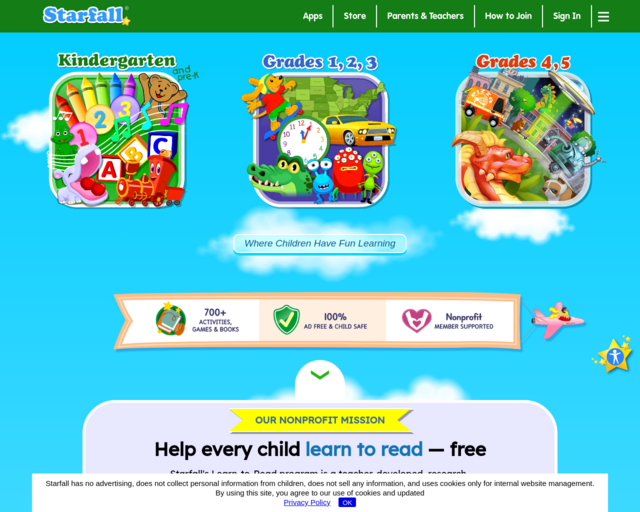 Screenshot of the Starfall website