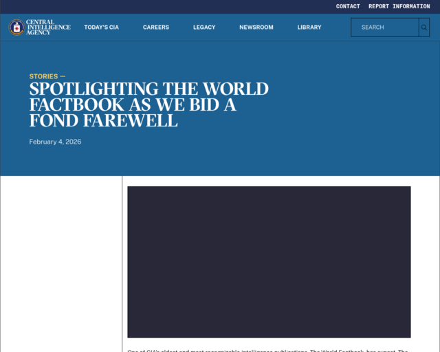 Screenshot of the The World Factbook website