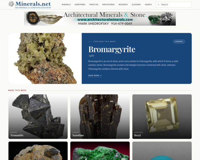 Screenshot of the The Mineral and Gemstone Kingdom website