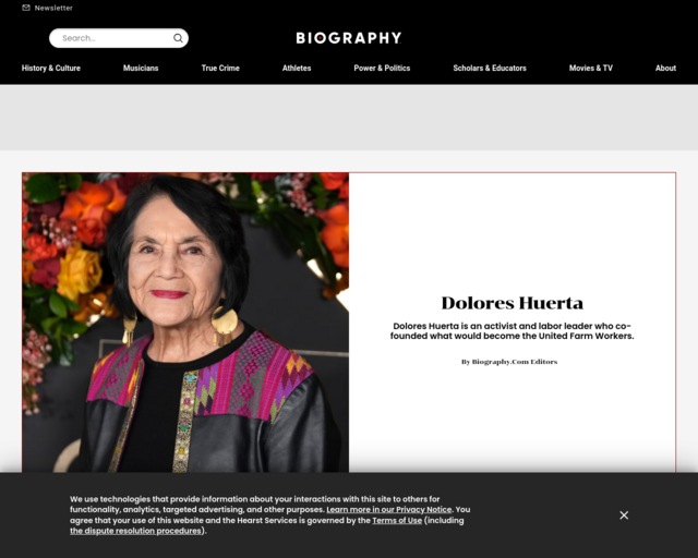 Screenshot of the Biography.com website