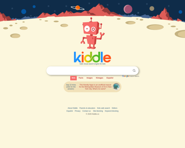 Screenshot of the Kiddle website